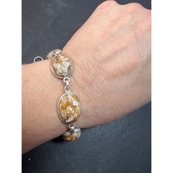 NEW Brecciated mookaite jasper sterling silver link bracelet - Picture 6 of 16